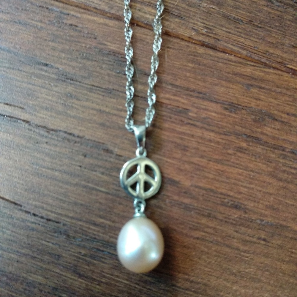 Silver and pearl peace sign necklace free people